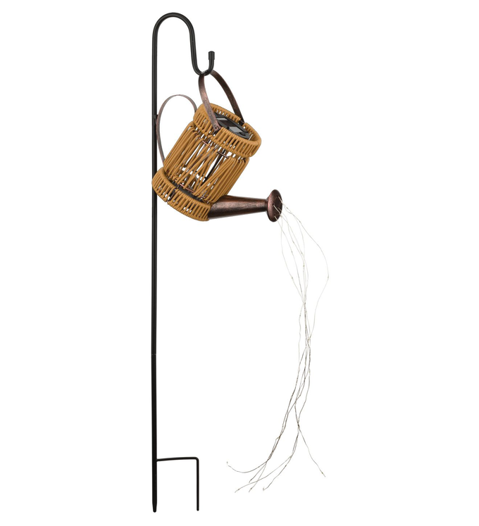 Wicker Watering Can Solar Stake