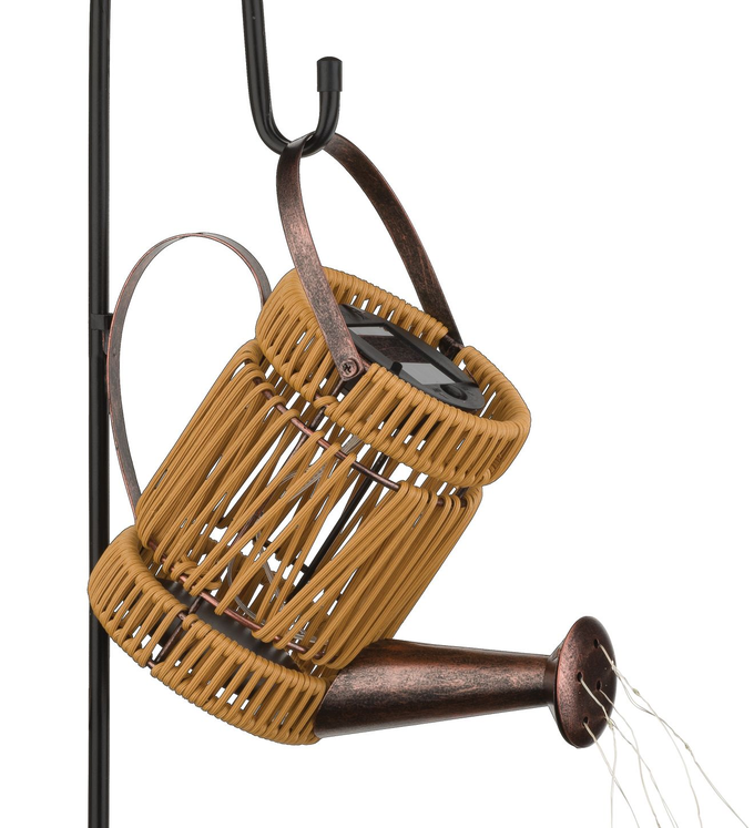 Wicker Watering Can Solar Stake