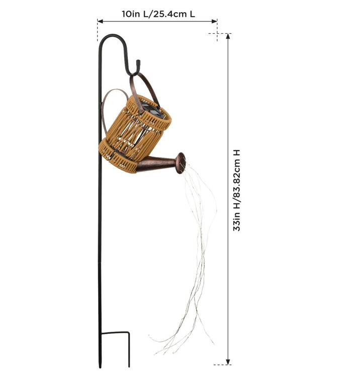 Wicker Watering Can Solar Stake