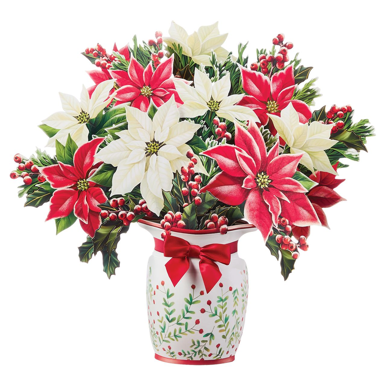 Festive Poinsettias FreshCut Paper Pop-Up Flower Bouquet