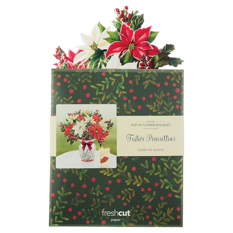 Festive Poinsettias FreshCut Paper Pop-Up Flower Bouquet