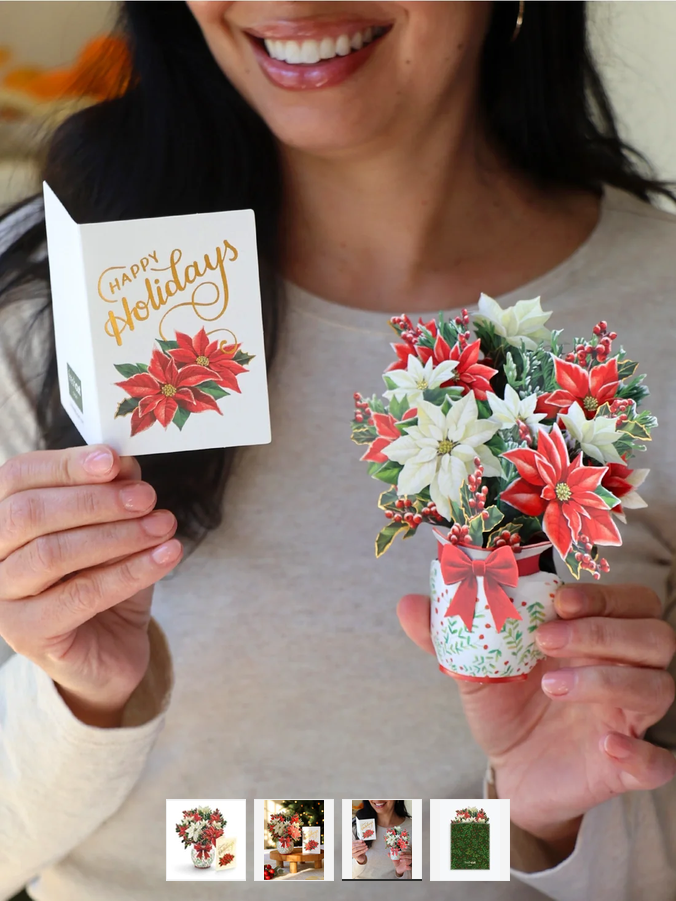 Mini Festive Poinsettias FreshCut Paper Pop-Up Greeting Card