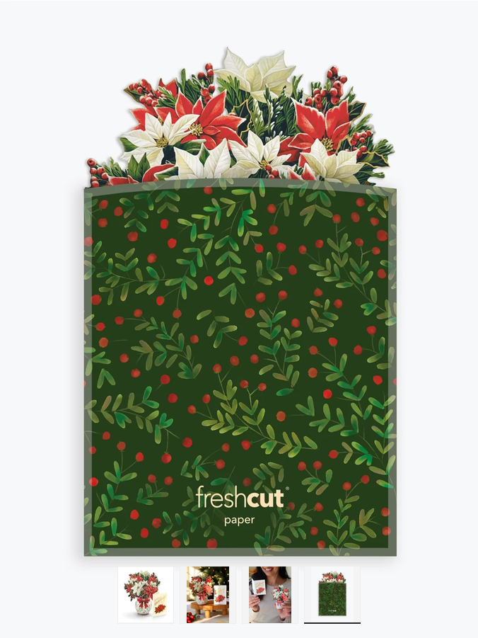 Mini Festive Poinsettias FreshCut Paper Pop-Up Greeting Card