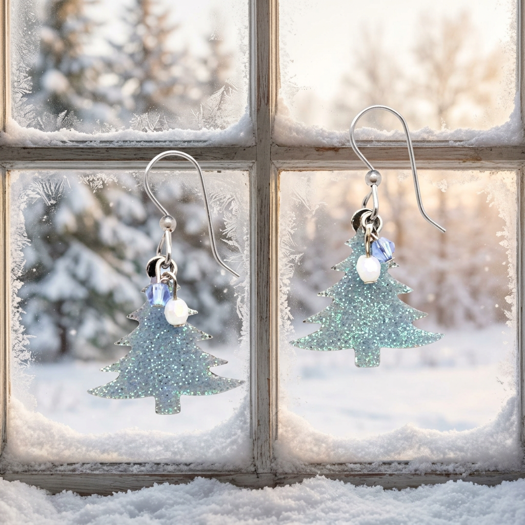 Snowy Holiday Trees Silver Forest Earrings
