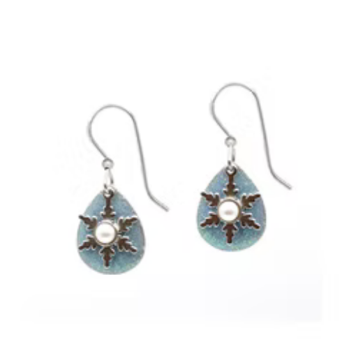 Snowflakes On Teardrop Silver Forest Earrings