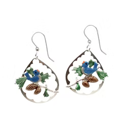 Bluebird w/Acorns Silver Forest Earrings
