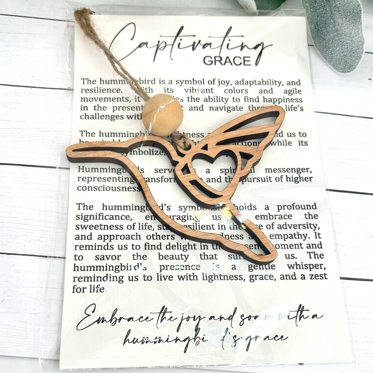 Hummingbird Grace Story Card Ornament/Car Charm/Maple
