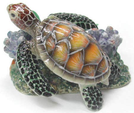 Sea Turtle On Coral Northern Rose Porcelain Figurine