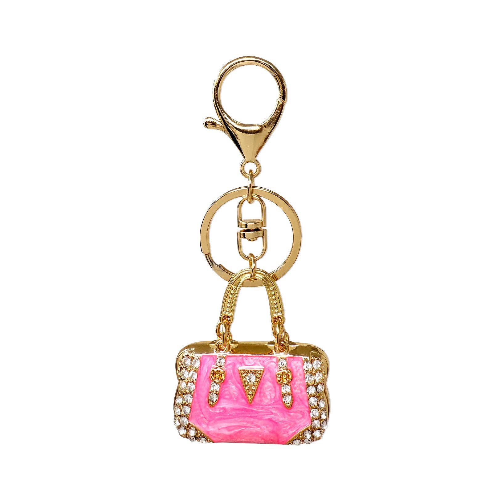 Pink Rhinestone Handbag Shaped Purse Charm Keychain