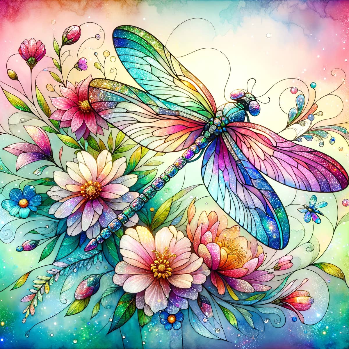 Dragonfly & Flowers Magnet