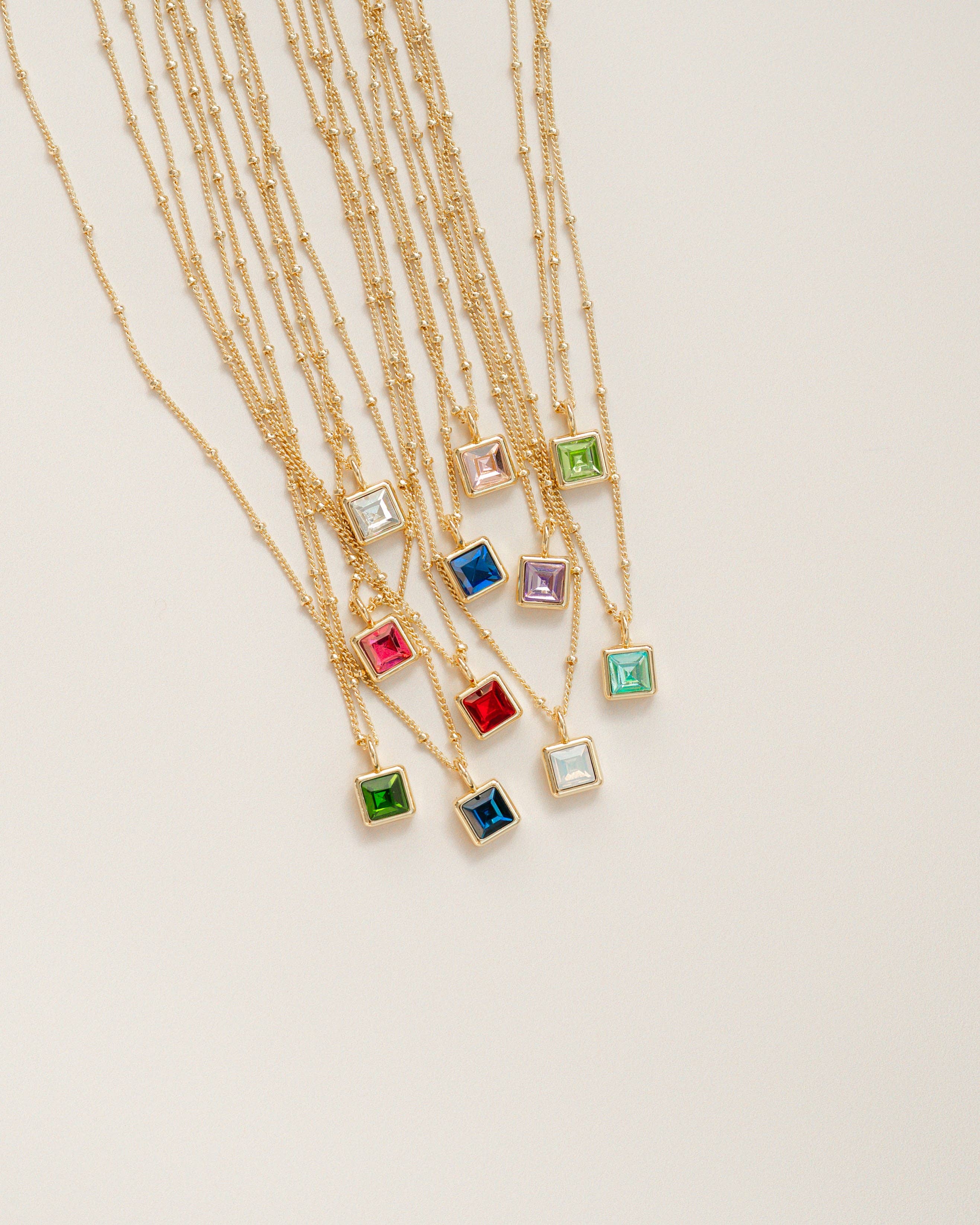 Birthstone Bottle Necklace - Gold - March/Aquamarine