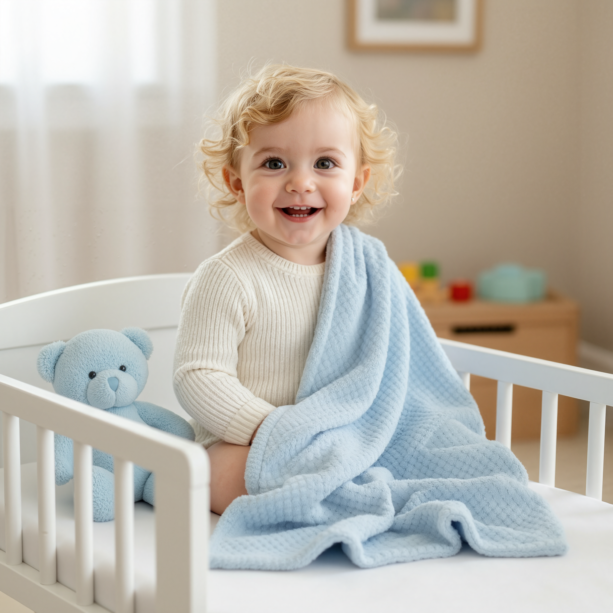 Baby Blanket with Plush Blue Bunny