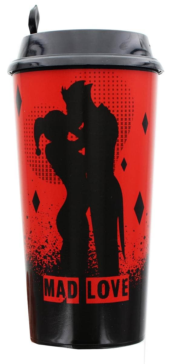 DC Comics Mad Love Harley Quinn and Joker Travel Cup, Red