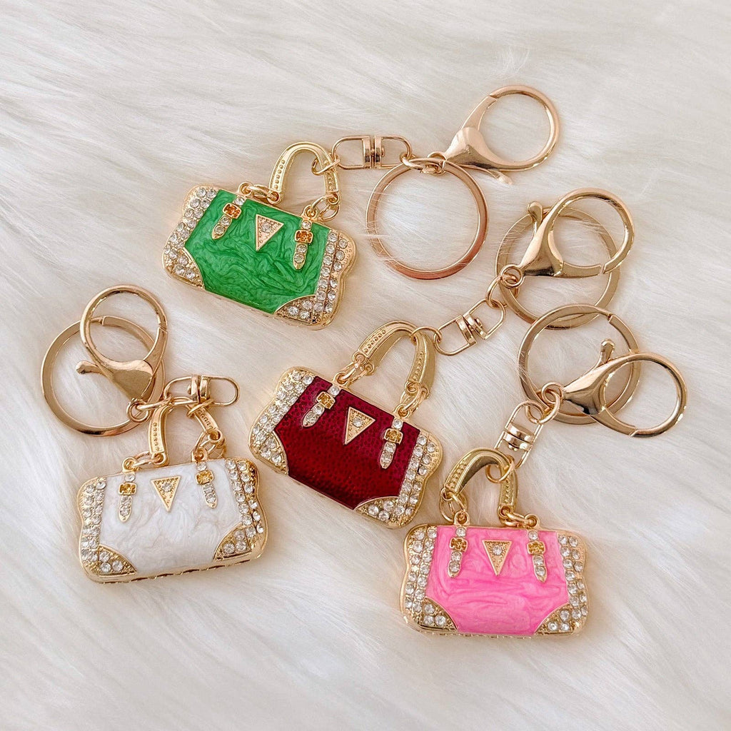 Rhinestone Handbag Shaped Purse Charm Keychain: Red