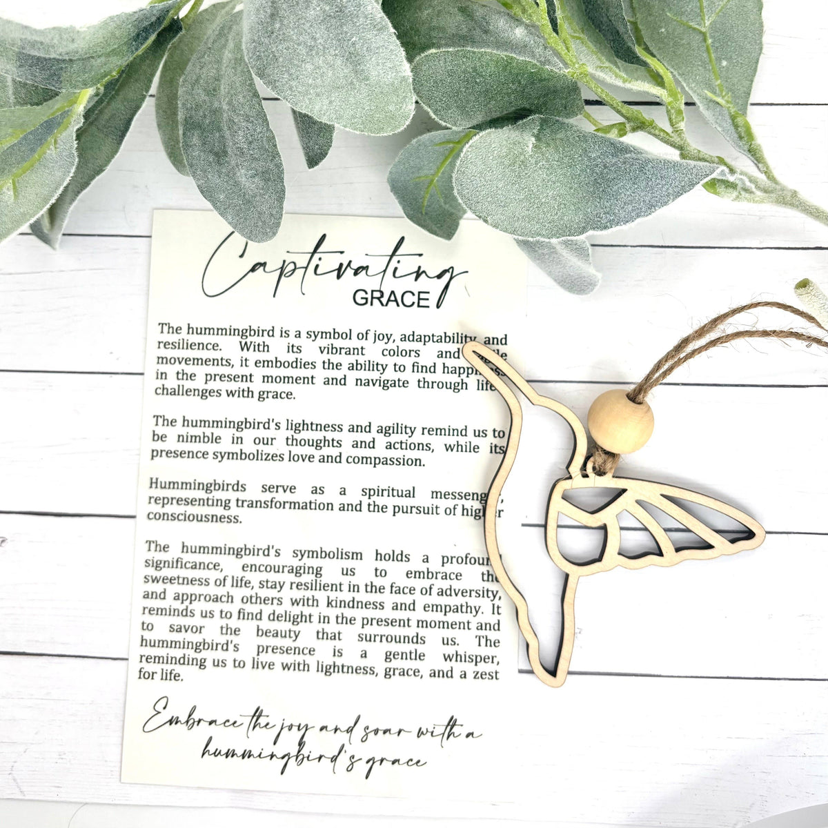 Hummingbird Grace Story Card Ornament/Car Charm/Maple