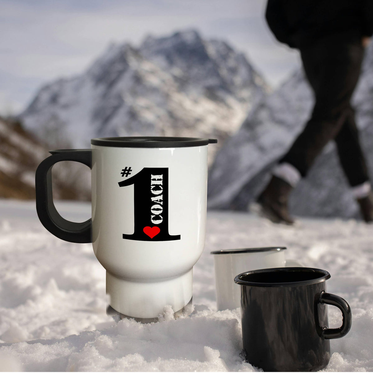 Number One Coach- Big Numeral One with Red Heart, Travel Mug