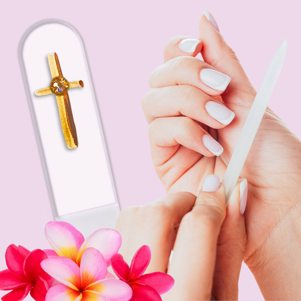 Gold Cross Religion Christian Hand Painted Crystal Nail File: Large