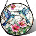 Blue Hummingbirds Glass Suncatcher