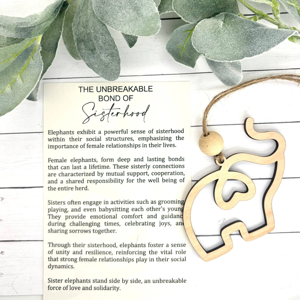 Elephant Sisterhood Story Card Ornament/Car Charm / Maple