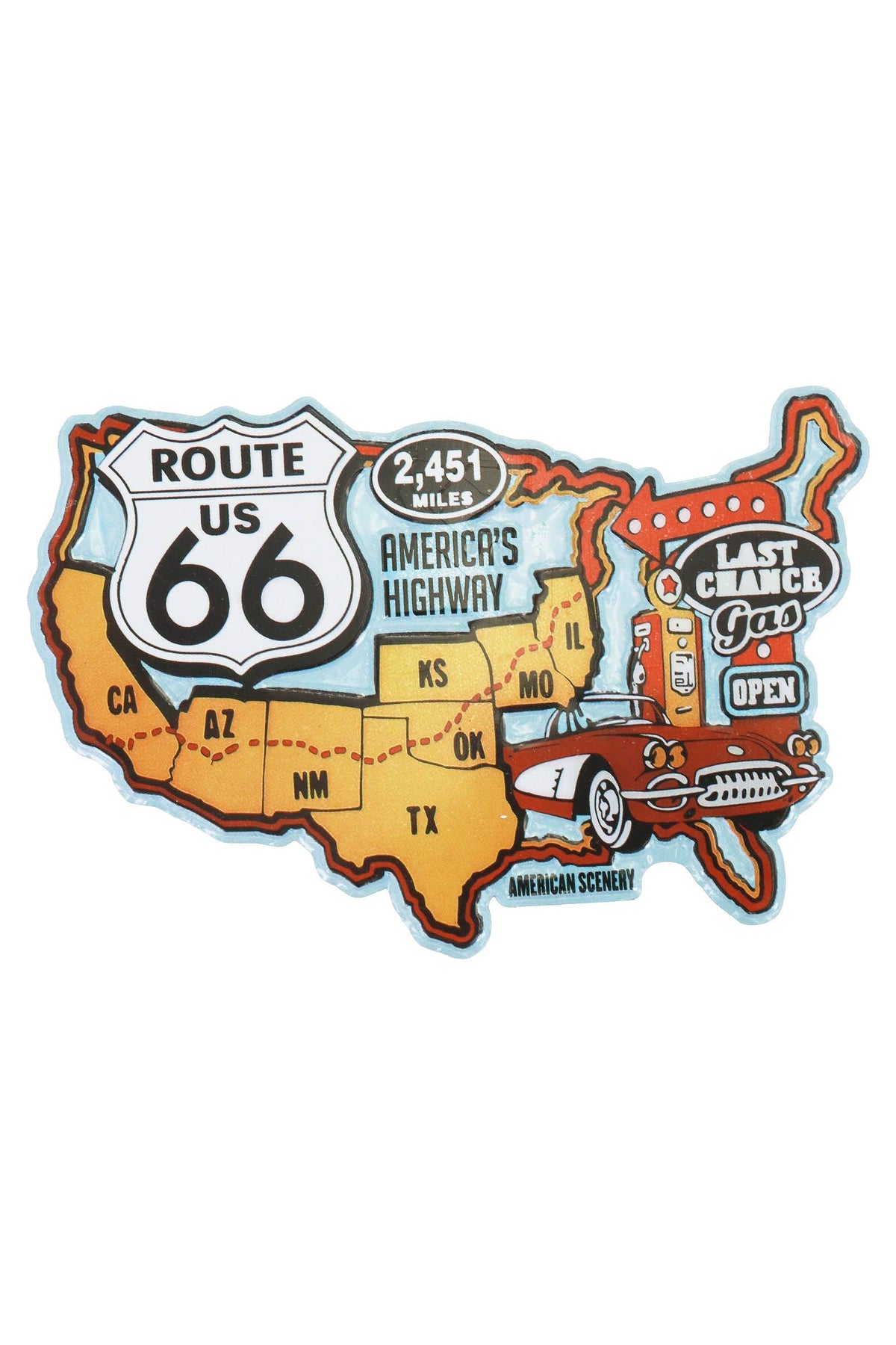 Vintage Historic Route 66 Highway Road Map Magnet