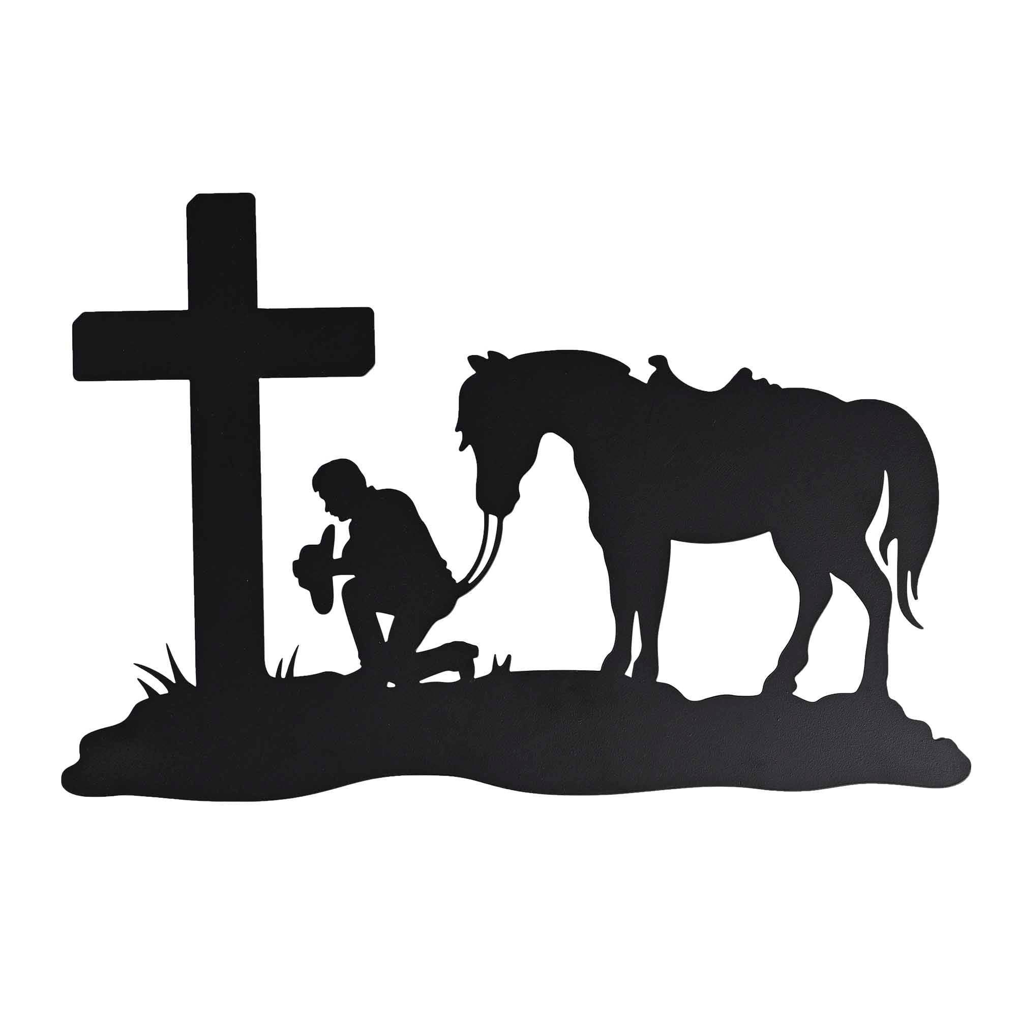 Cowboy At The Cross Metal Wall Hanging