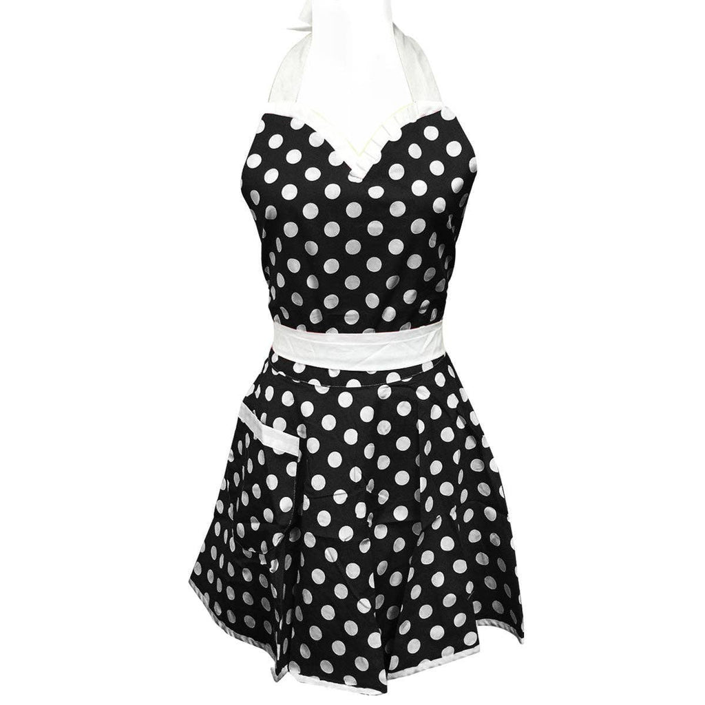 Adjustable Flirty Hostess Apron: Black Polka Dots