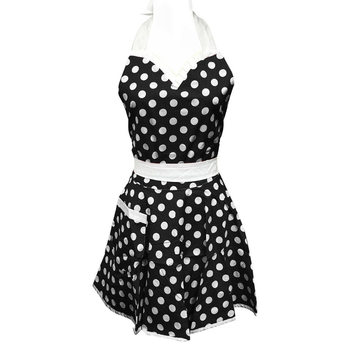 Adjustable Flirty Hostess Apron: Black Polka Dots