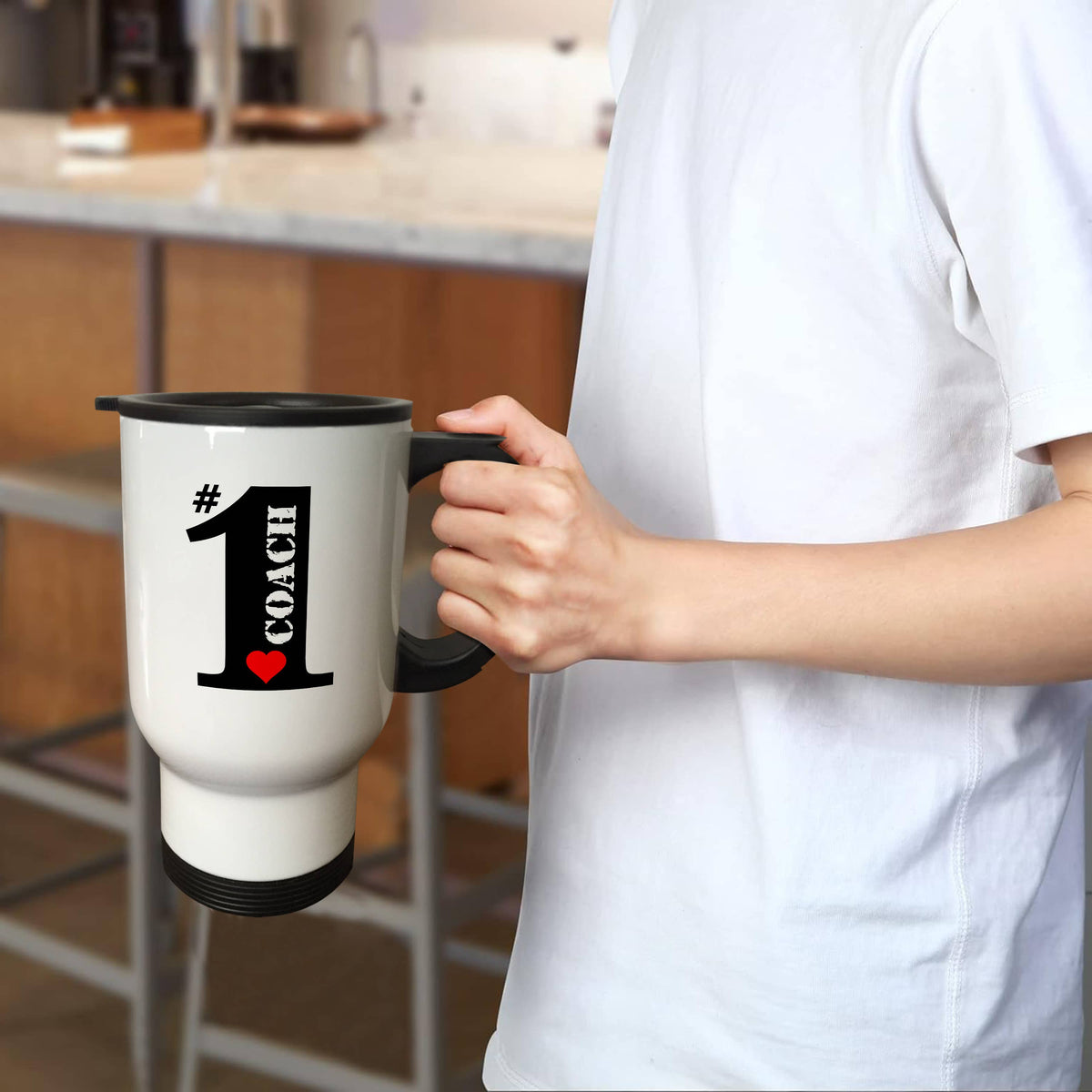 Number One Coach- Big Numeral One with Red Heart, Travel Mug