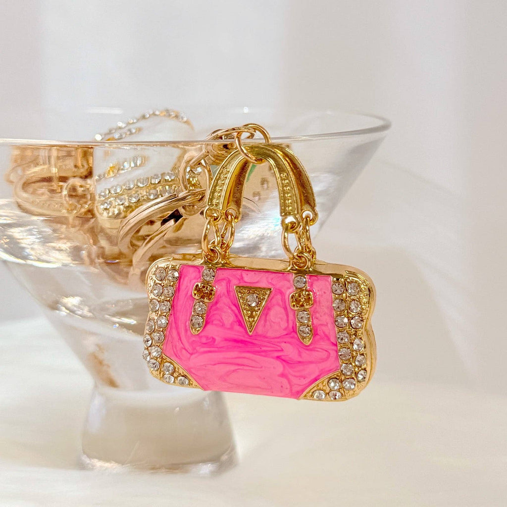 Rhinestone Handbag Shaped Purse Charm Keychain: Red