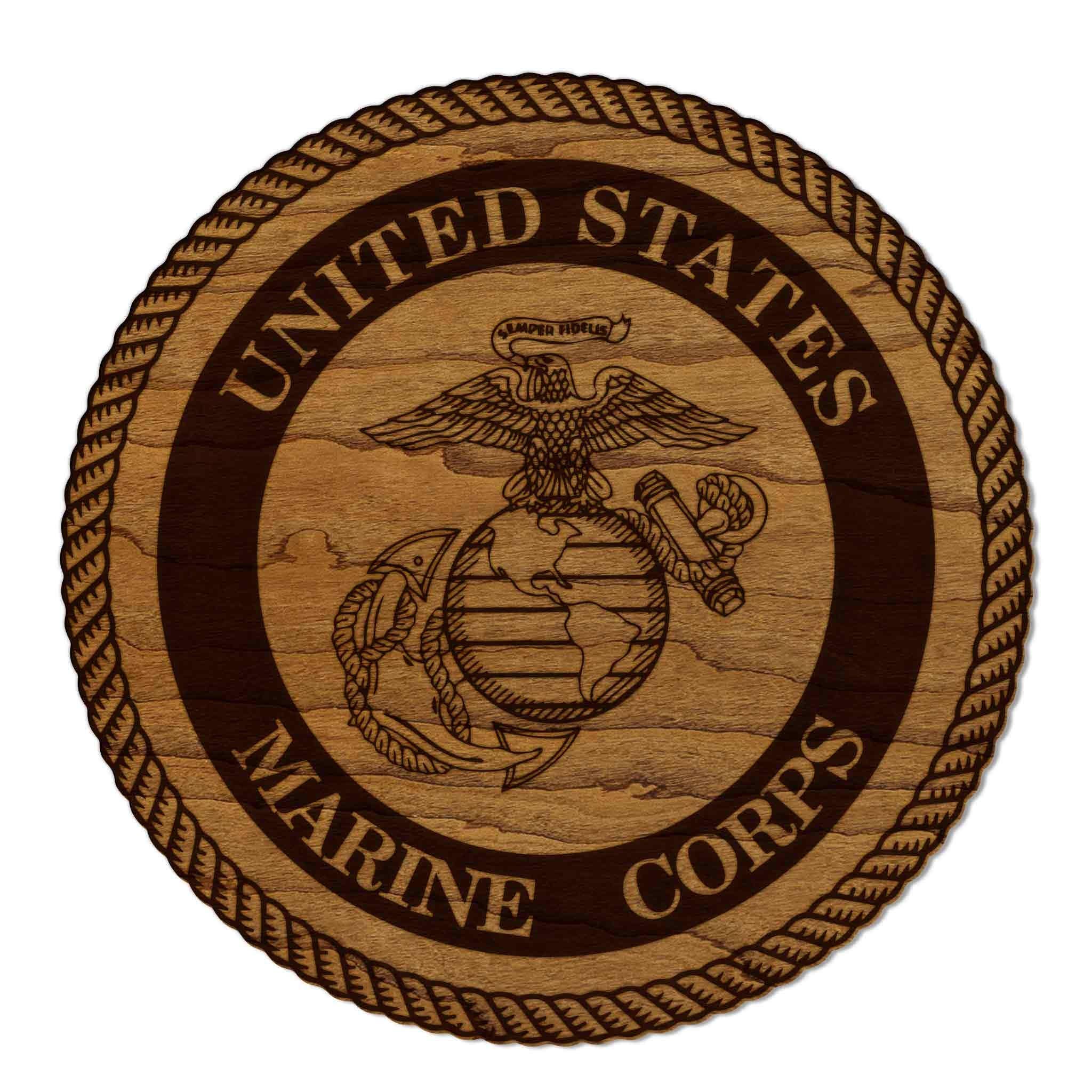 United States Marine Corps Seal Coaster - Cherry Wood