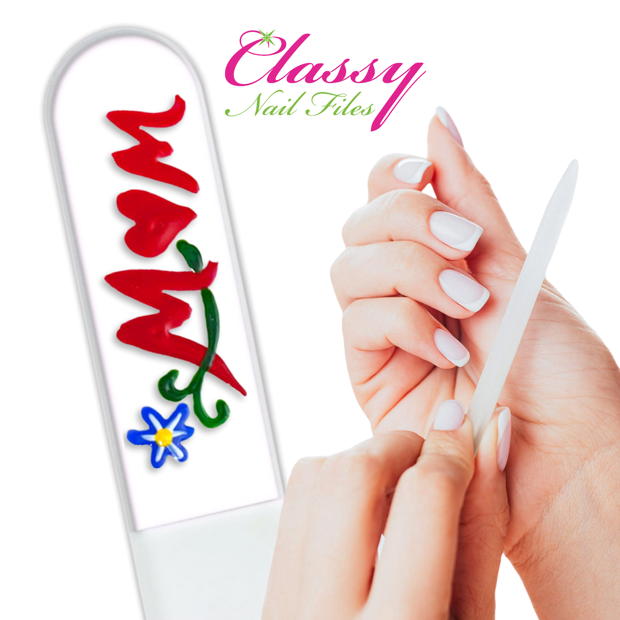Mom Flowers Mother's Day Gift Hand Painted Crystal Nail File: Small