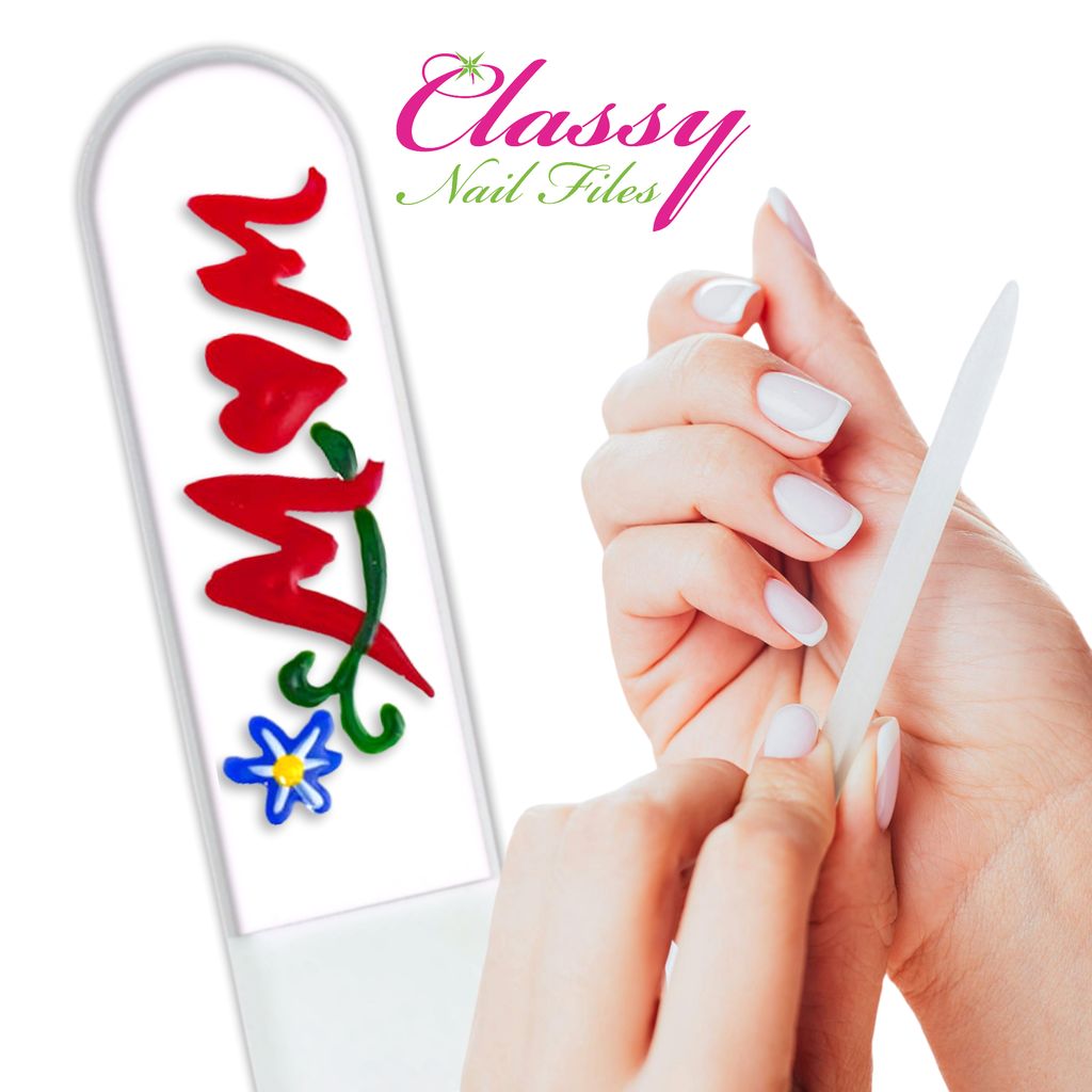 Mom Flowers Mother's Day Gift Hand Painted Crystal Nail File: Medium