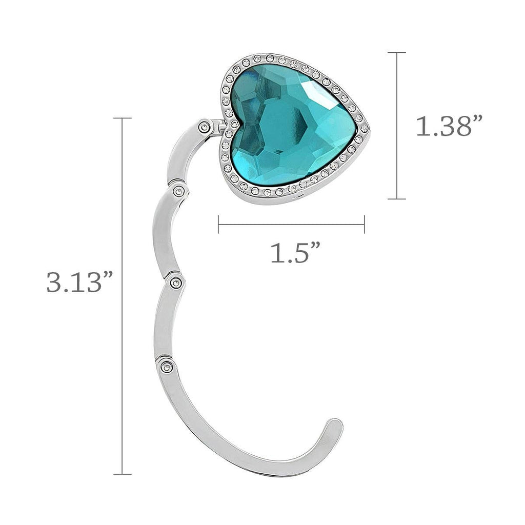 Heart Shaped Purse Hook Hanger with Rhinestones: Sky Blue