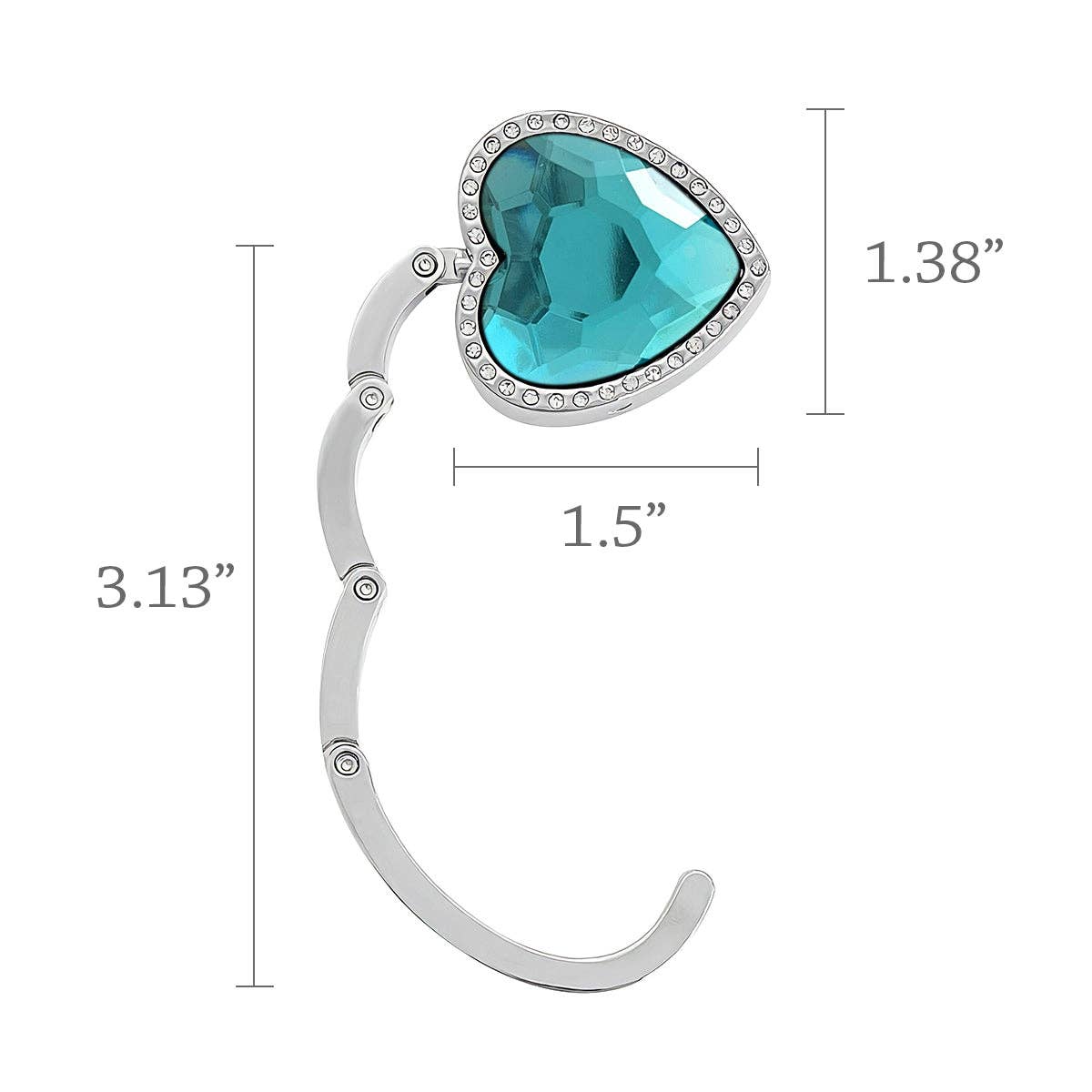 Heart Shaped Purse Hook Hanger with Rhinestones: Sky Blue