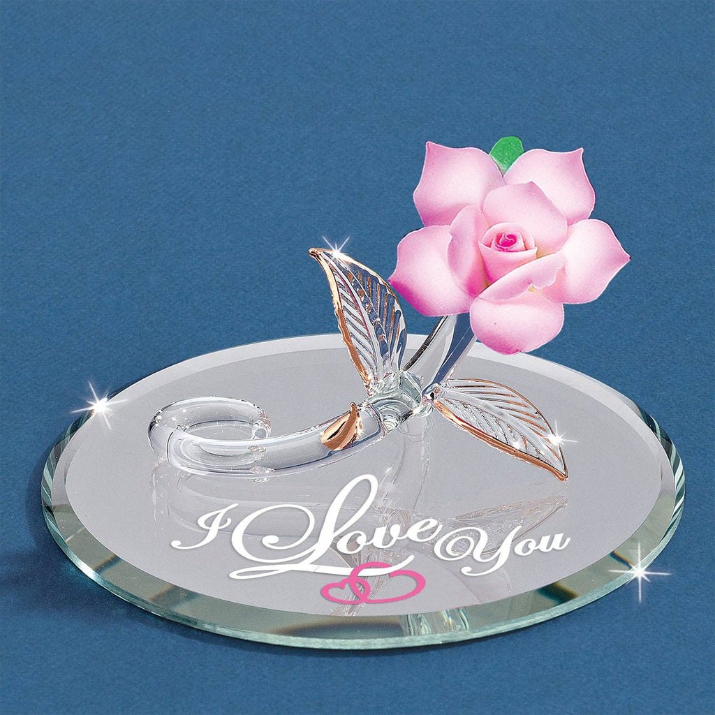 I Love You Pink Glass Rose
