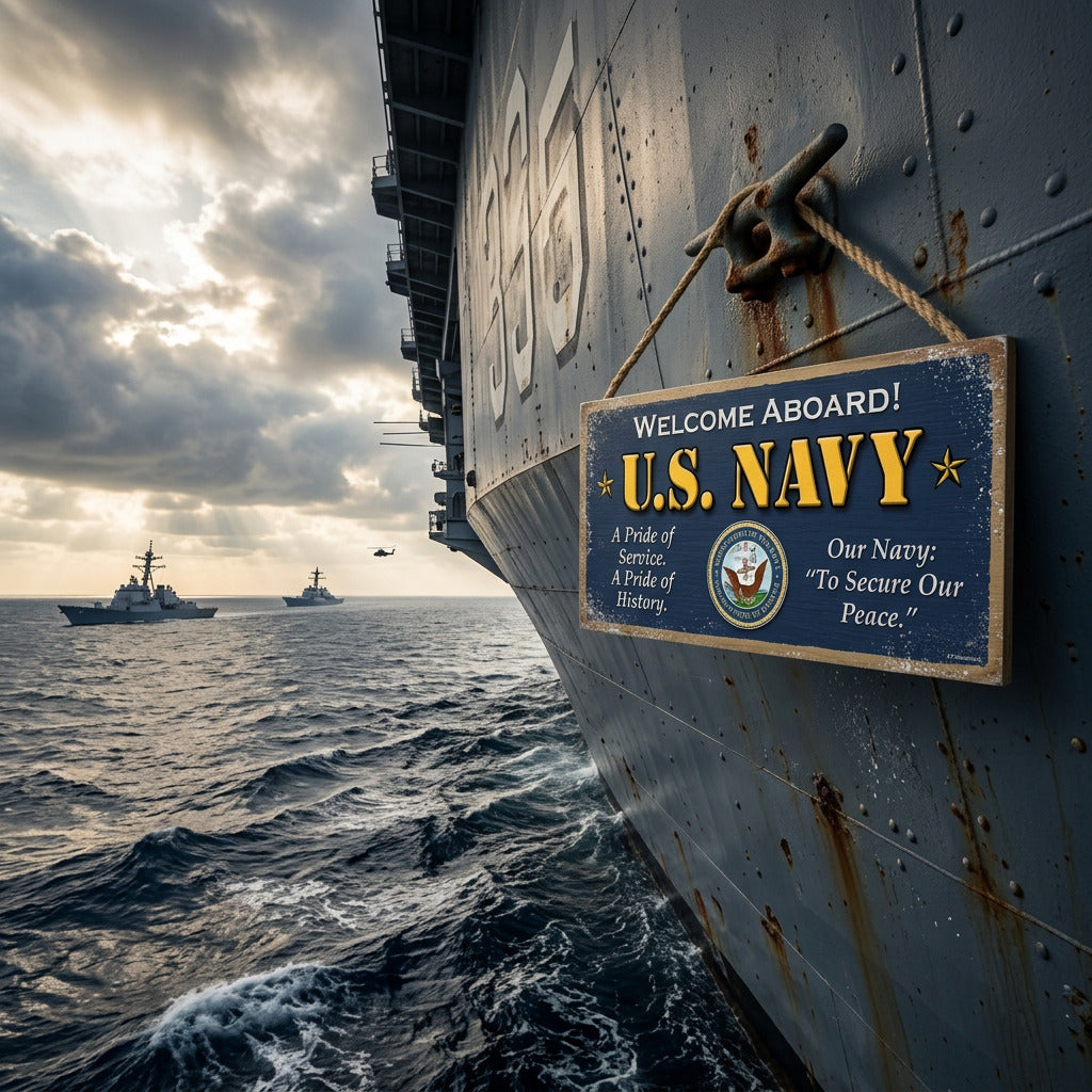 Welcome Aboard! US Navy Wood Sign