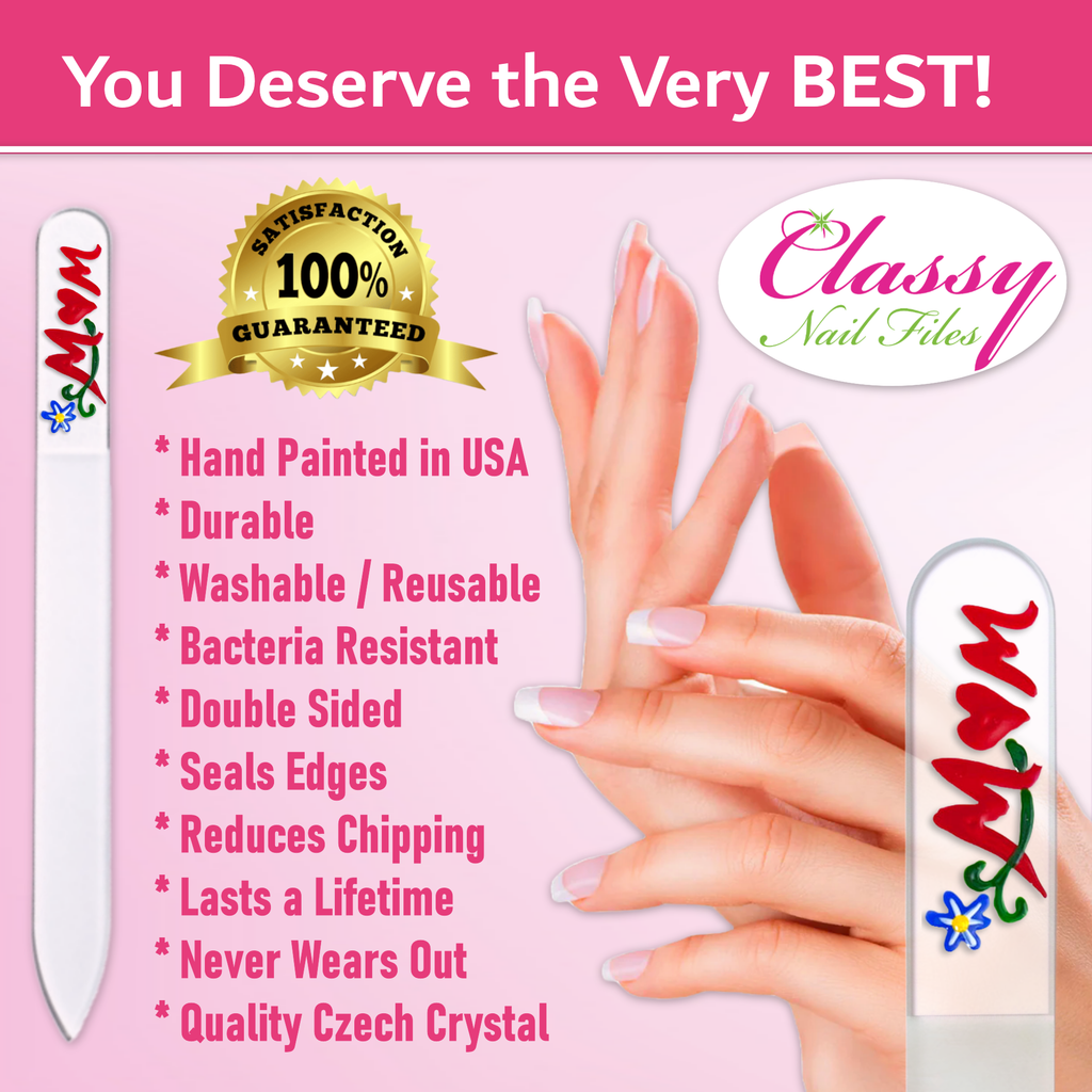 Mom Flowers Mother's Day Gift Hand Painted Crystal Nail File: Small