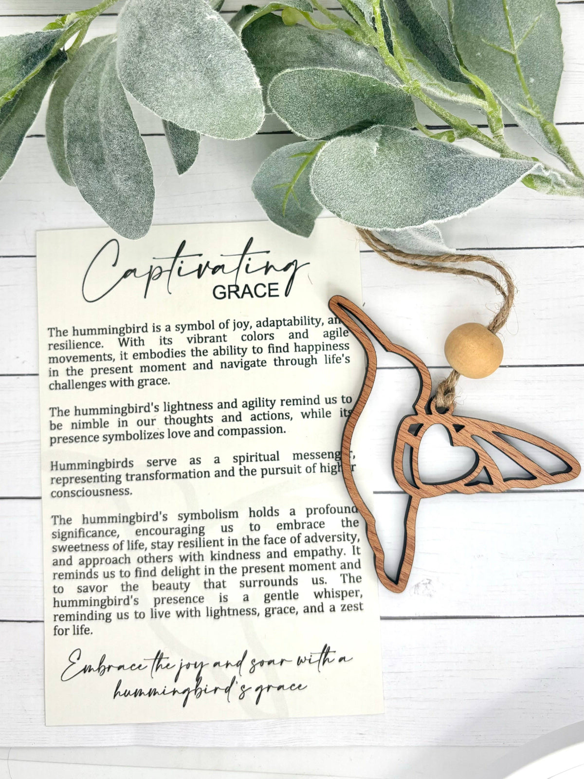 Hummingbird Grace Story Card Ornament/Car Charm/Maple