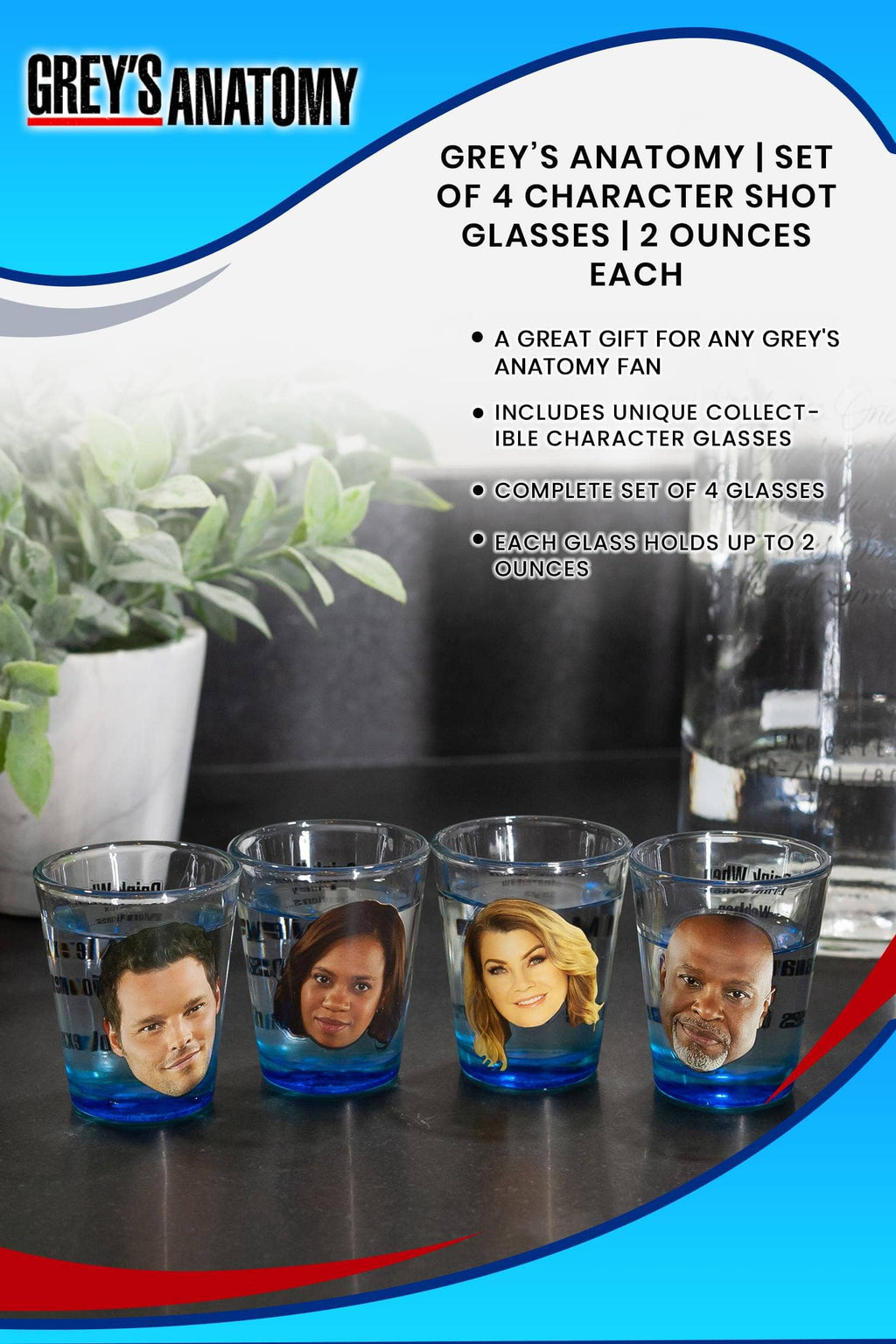 Grey's Anatomy Character Shot Glass Set of 4