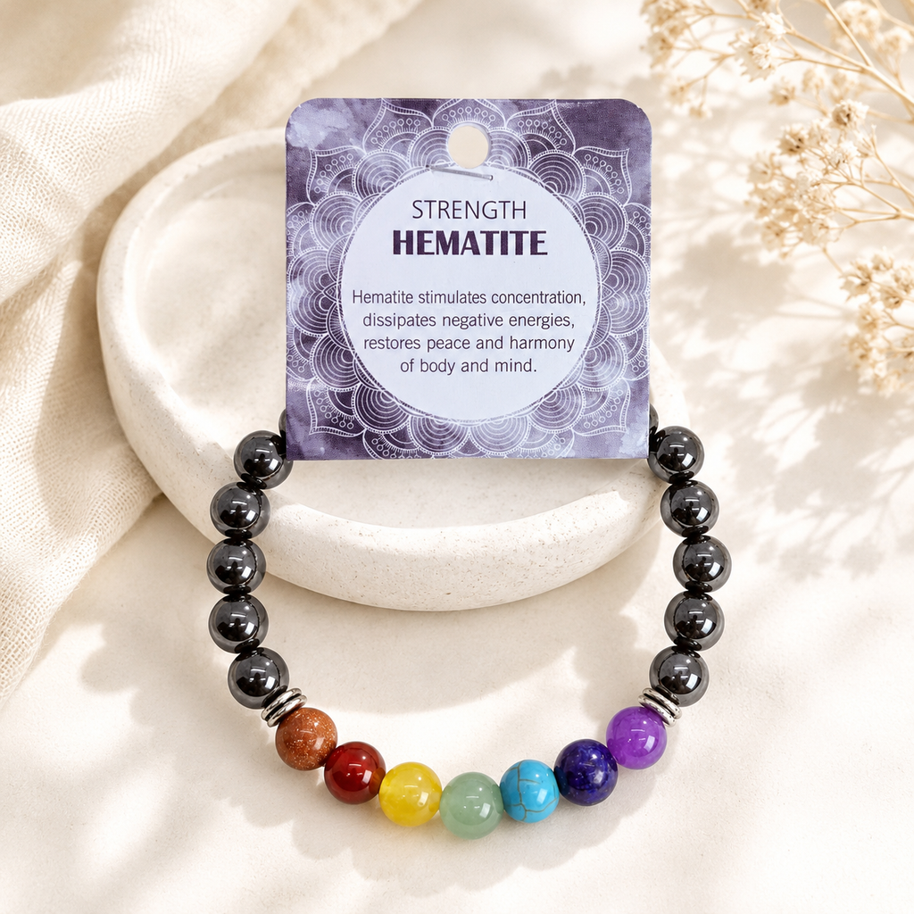 Natural Hematite Stone Bracelet 8mm: Hematite Chakra Strength