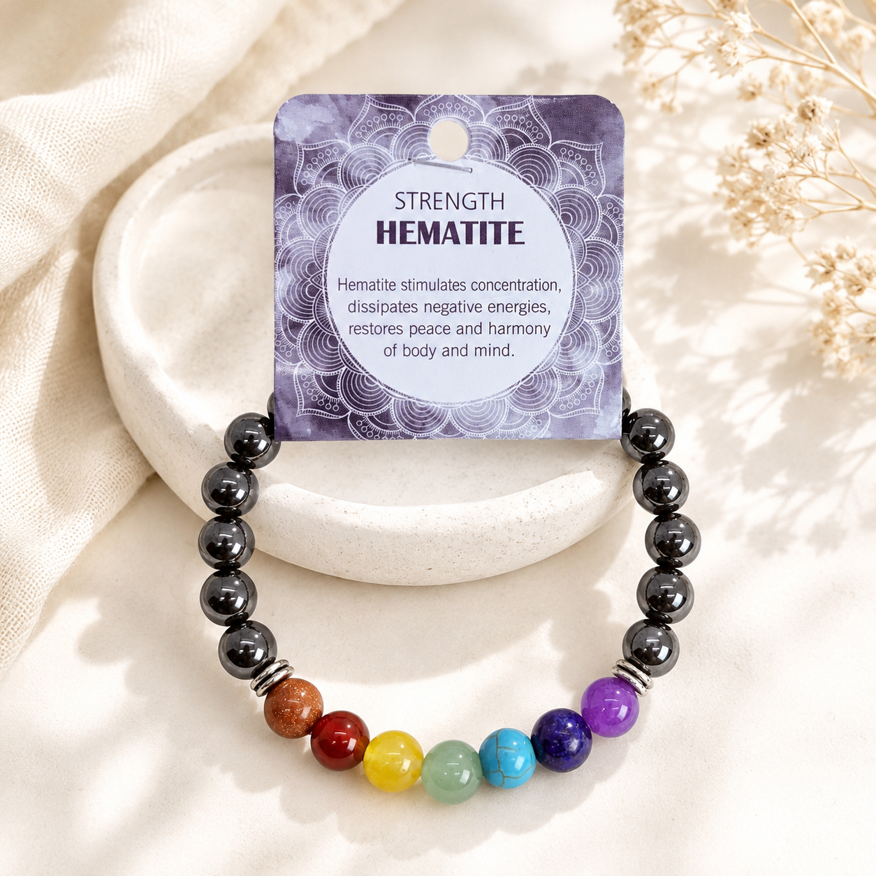 Natural Hematite Stone Bracelet 8mm: Hematite Chakra Strength