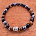 Natural Hematite Obsidian Tiger Eye Stone Bracelet 8mm: Buddha Bead