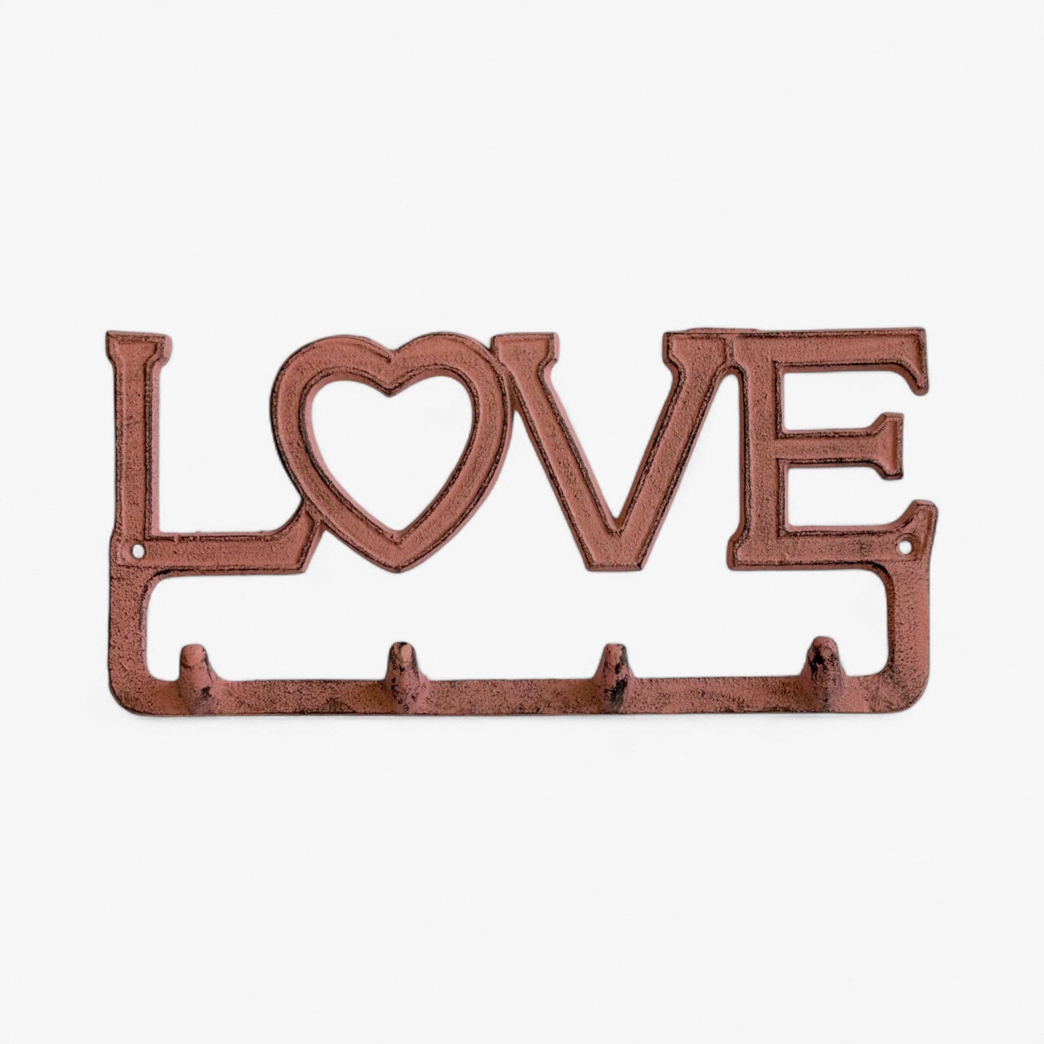 Love Wall Hook Rack with Heart, Cast Iron for Keys, Scarves or Jewelry, 9.8"