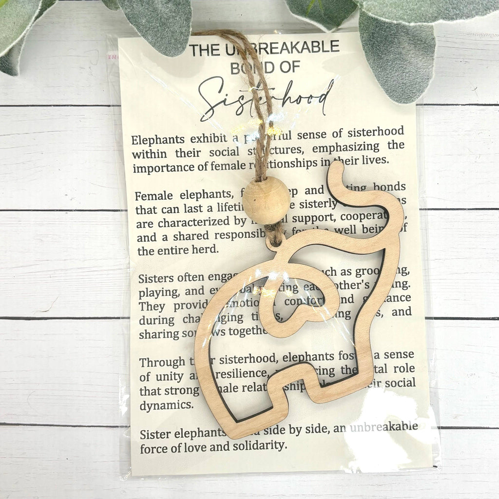 Elephant Sisterhood Story Card Ornament/Car Charm / Maple