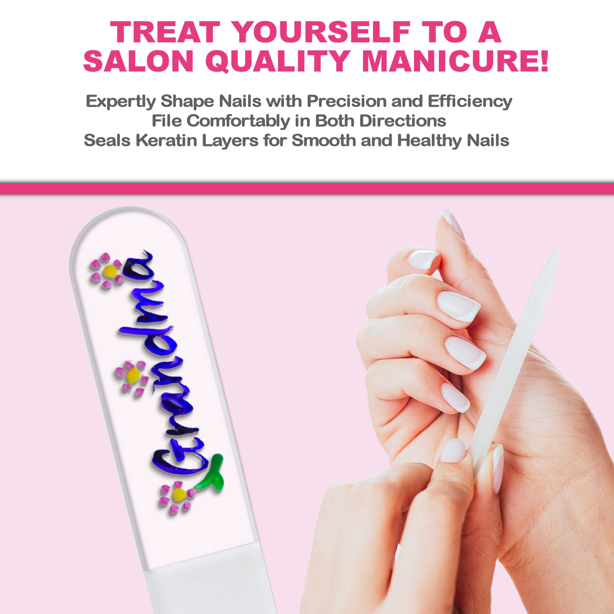 Grandma Flowers Gift Hand Painted Czech Crystal Nail File: Medium
