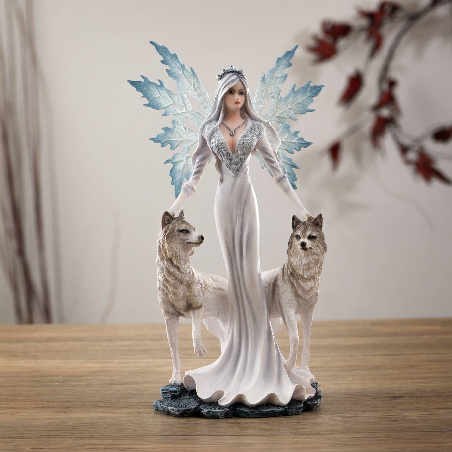 Snow Queen with Wolves Figurine