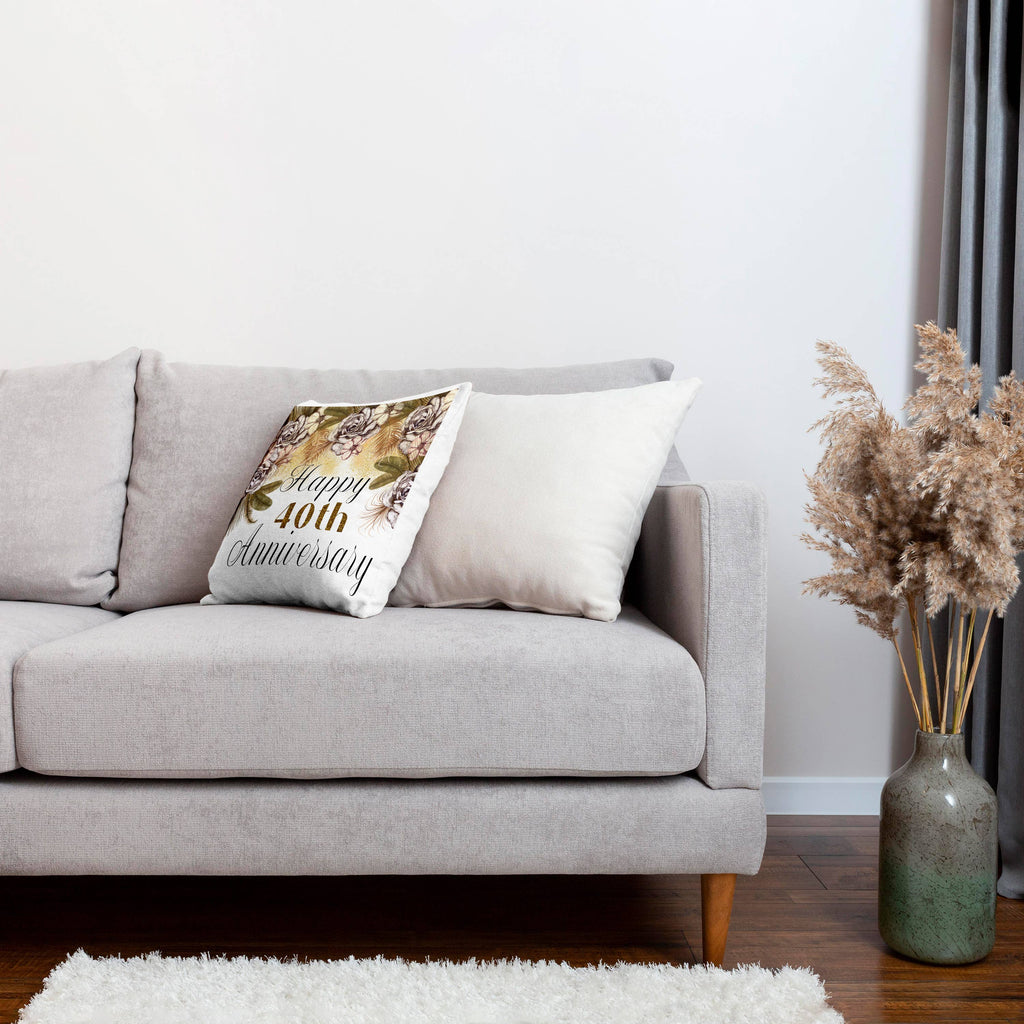 Happy 40th Anniversary Pretty Boho Floral, Pillow