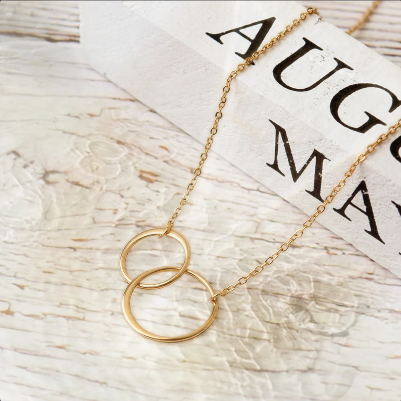 Happy 50th Birthday Card and Infinity Ring Necklace Jewelry: Rose Gold
