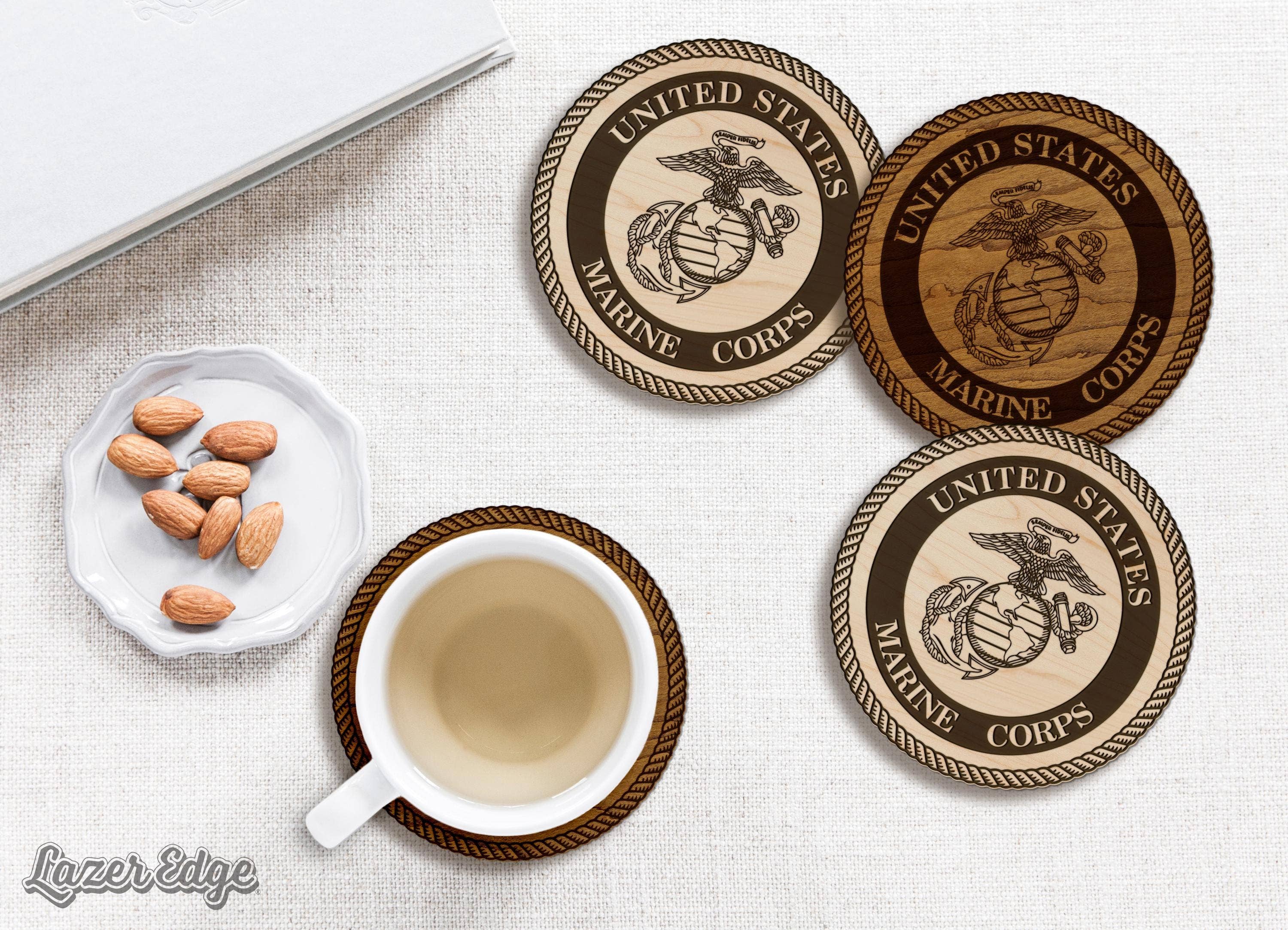 United States Marine Corps Seal Coaster - Cherry Wood