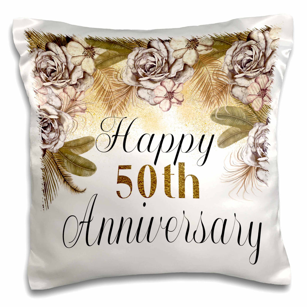 Happy 50th Anniversary Pretty Boho Floral, Pillow